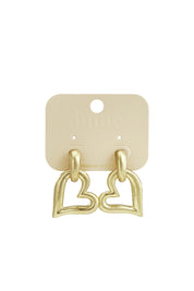 Gouden hangende hart oorbellen op beige kaartje