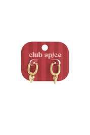 Gouden hartvormige oorbellen met strass op rood kaartje