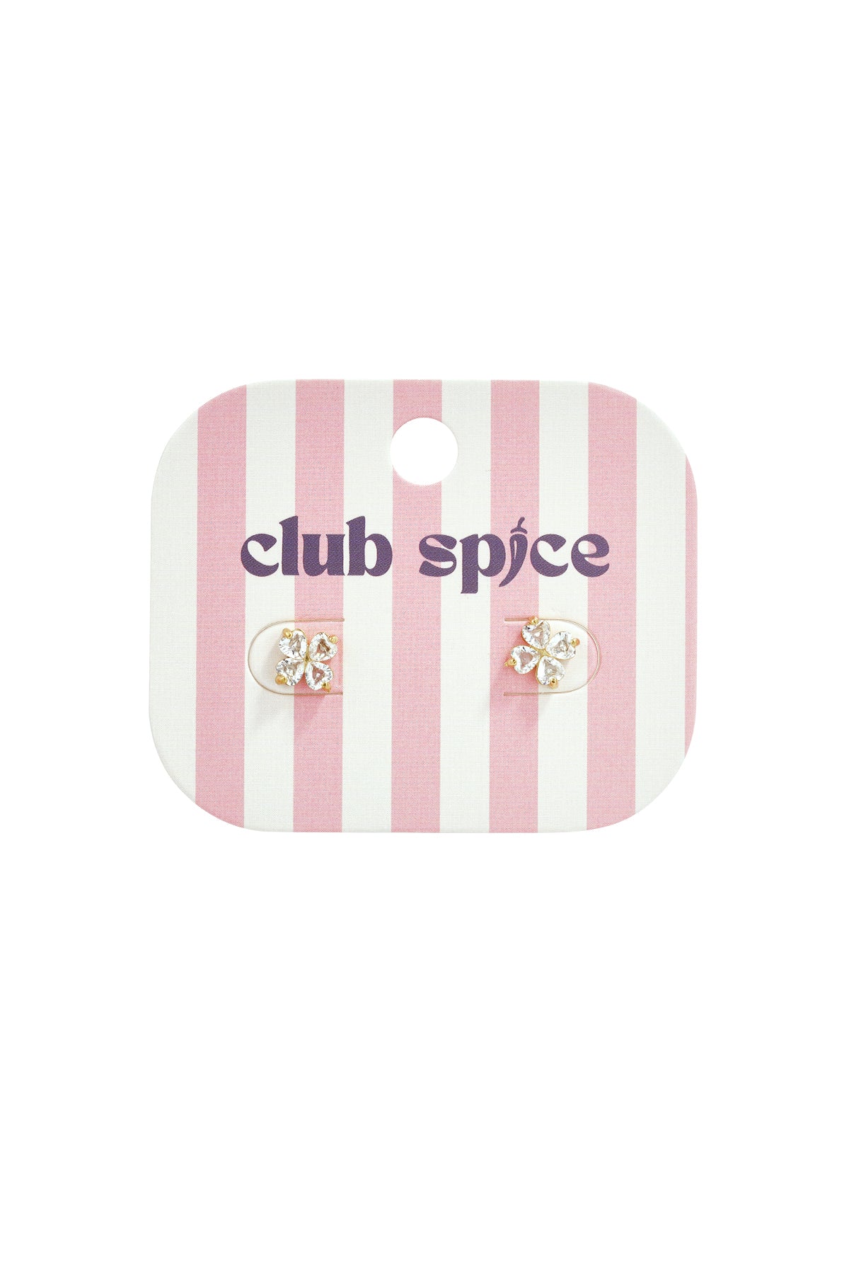 Klaver oorbellen studs goud op sieradenkaart