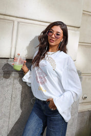 Originals shirt wit dames met lange mouwen en frontprint