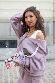 Oversized Sweater met Rits Violet met bijpassende Jogger Straight Fit Violet