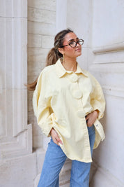 oversized blouse jeans stof geel zijaanzicht