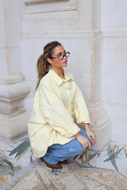 oversized denim blouse geel dames vooraanzicht