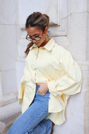 detail jeans stof van oversized denim blouse geel