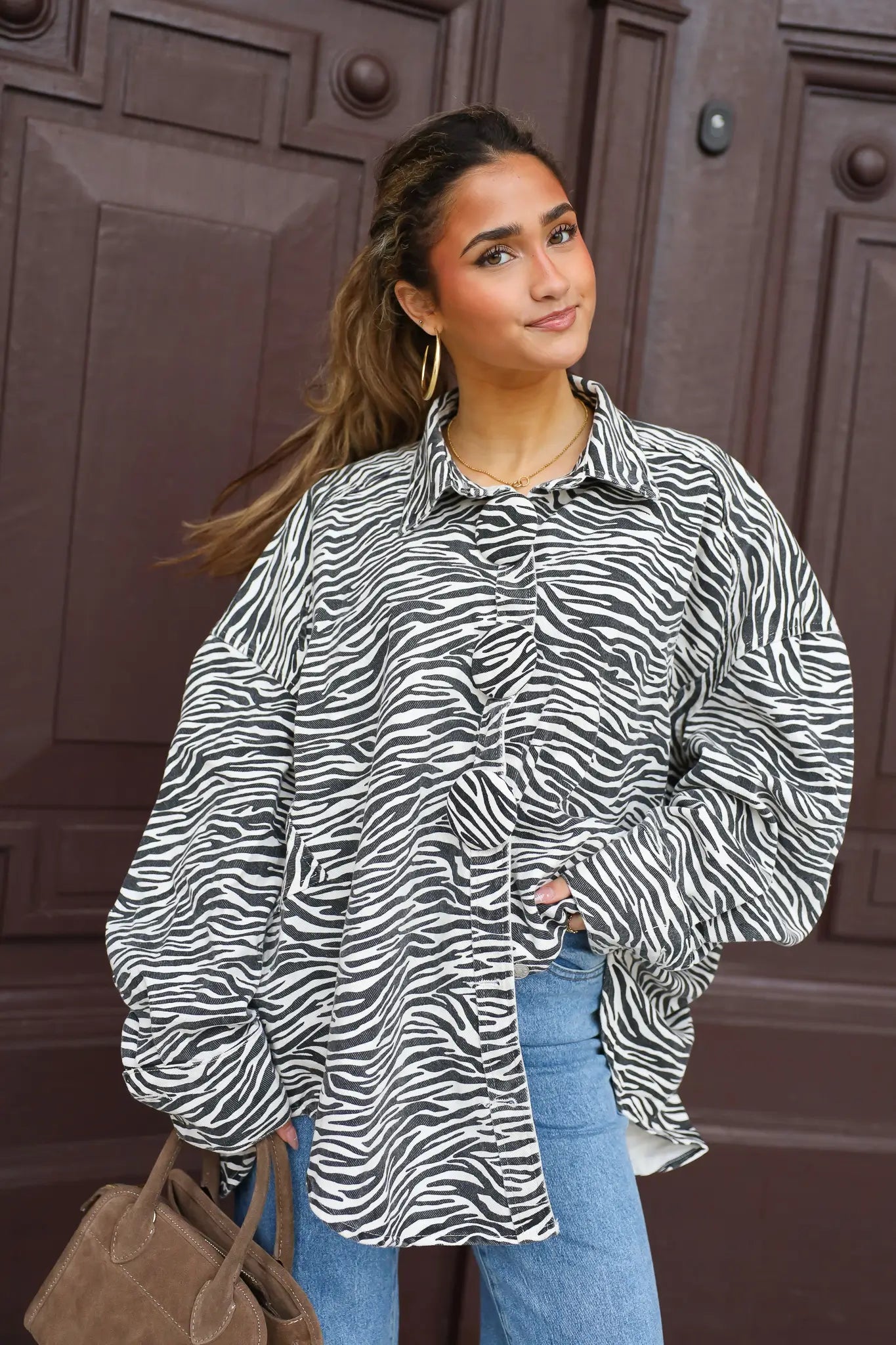 oversized denim blouse zebra dames vooraanzicht