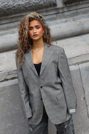 Oversized grijze vintage herenblazer voor dames