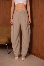 taupe ballon fit pantalon dames voorkant met wijde pijpen