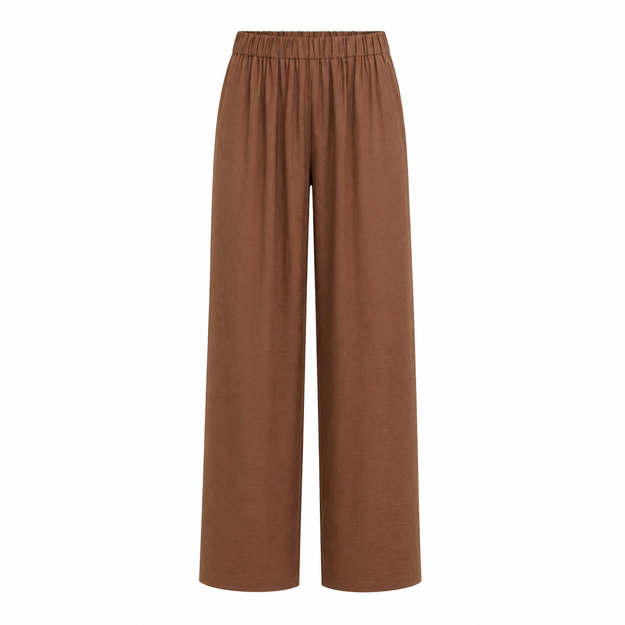 bruine pantalon met elastische taille en rechte pijpen voorkant