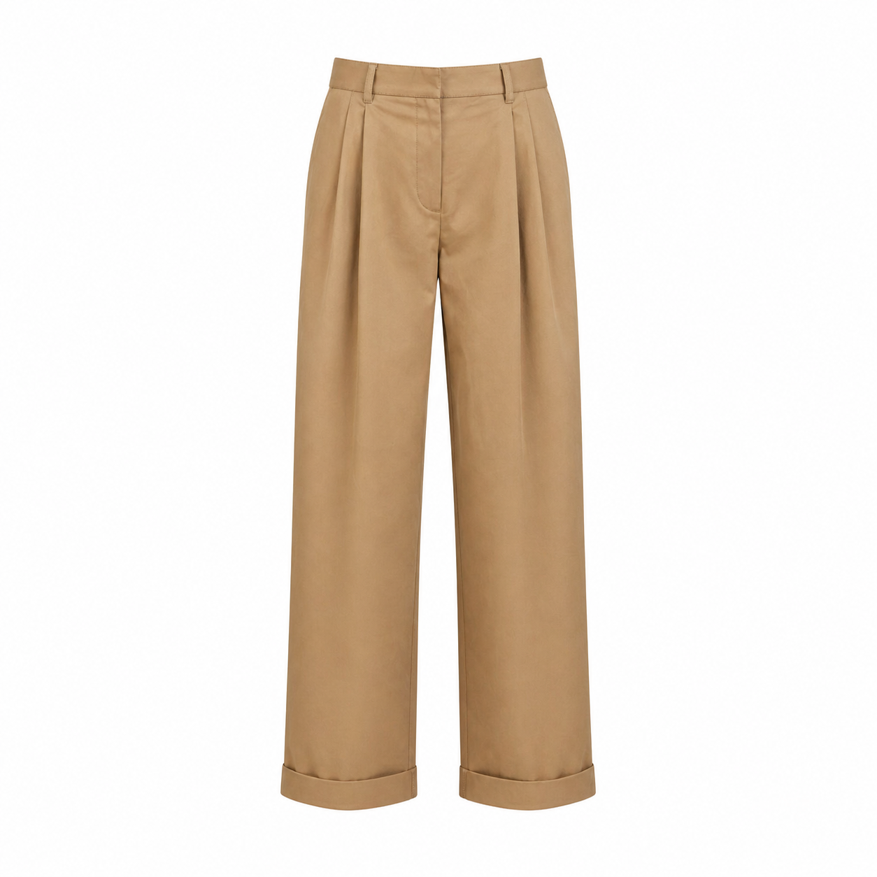 camel pantalon met rechte pijpen en plooien voorkant