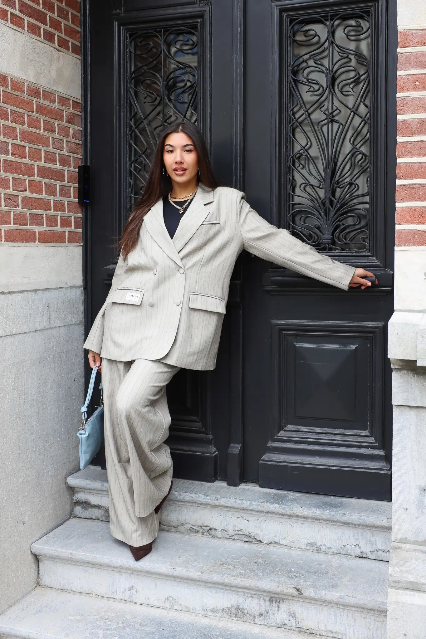 taupe pantalon dames met blazer set ladylike