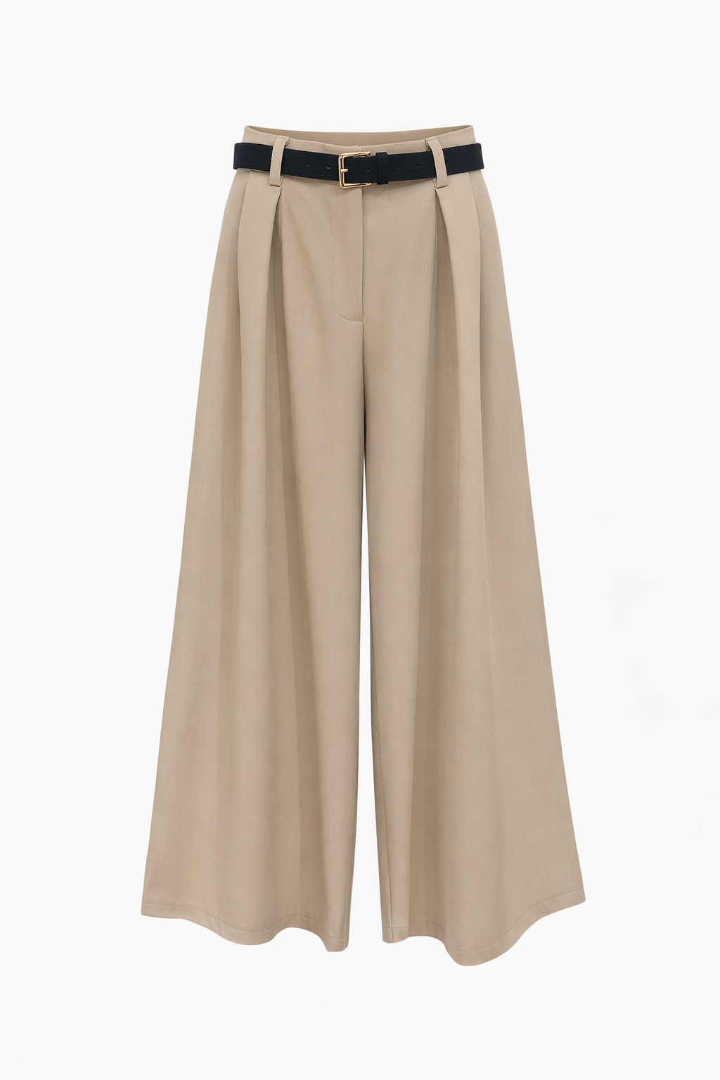 beige pantalon wide fit met riem dames
