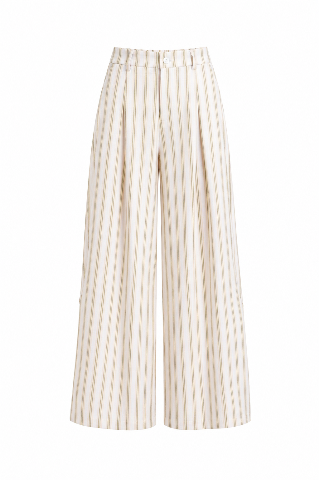 gele gestreepte pantalon met wijde barrel fit voorkant
