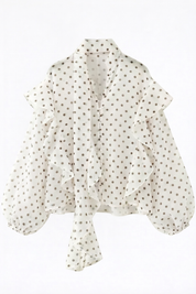 polka dot blouse ballon mouwen beige met stippen en sjaal