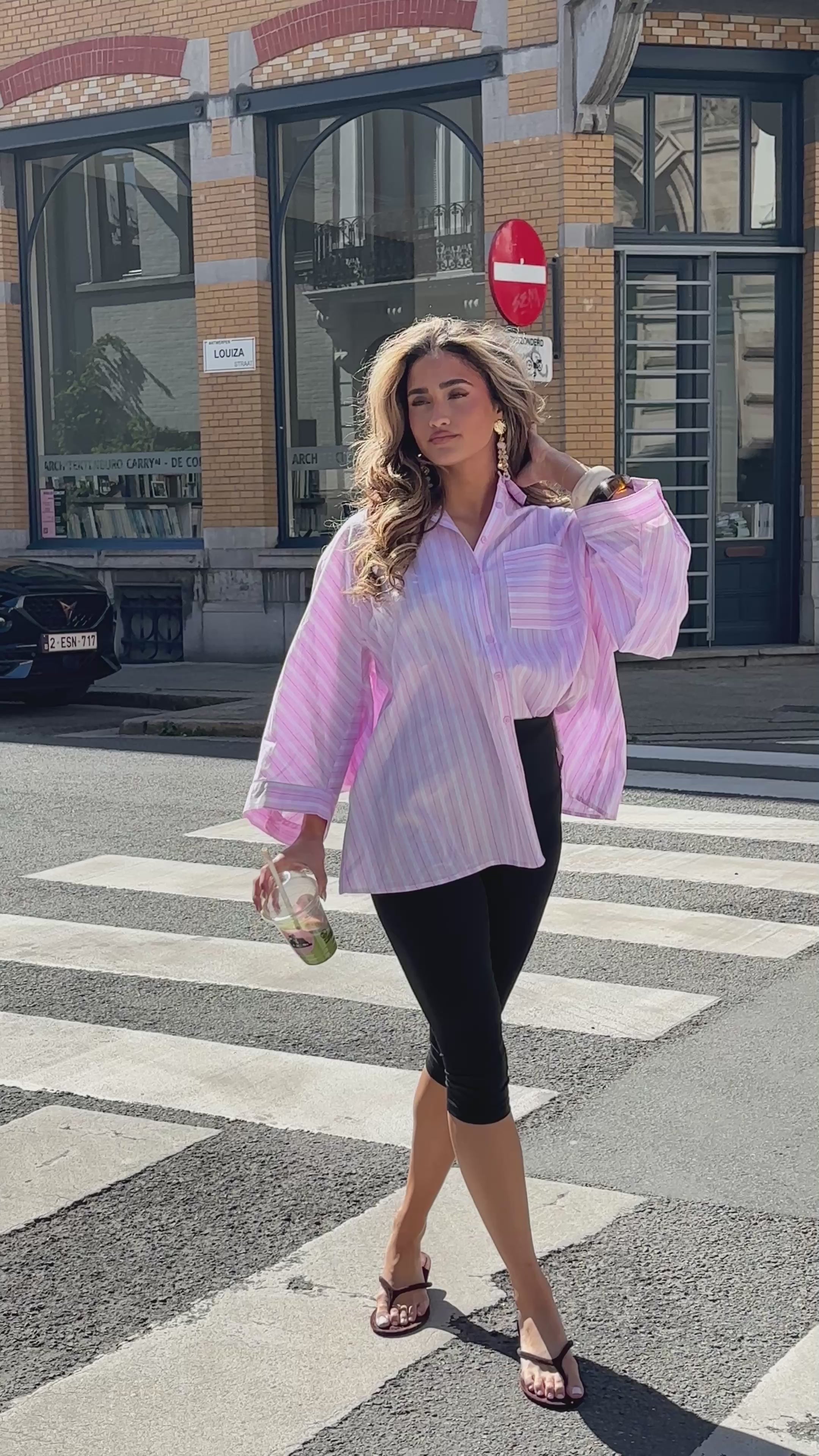 Oversized Strepen Blouse Roze