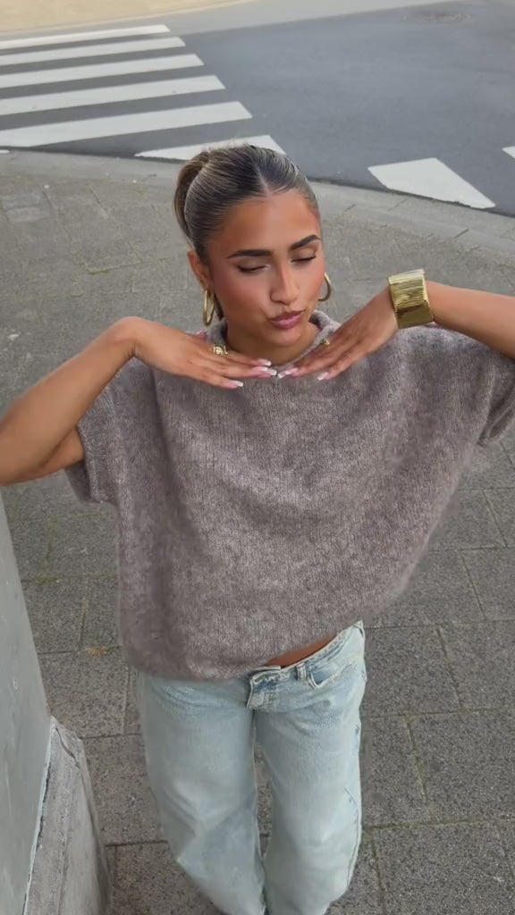Korte Mouwen Trui Taupe