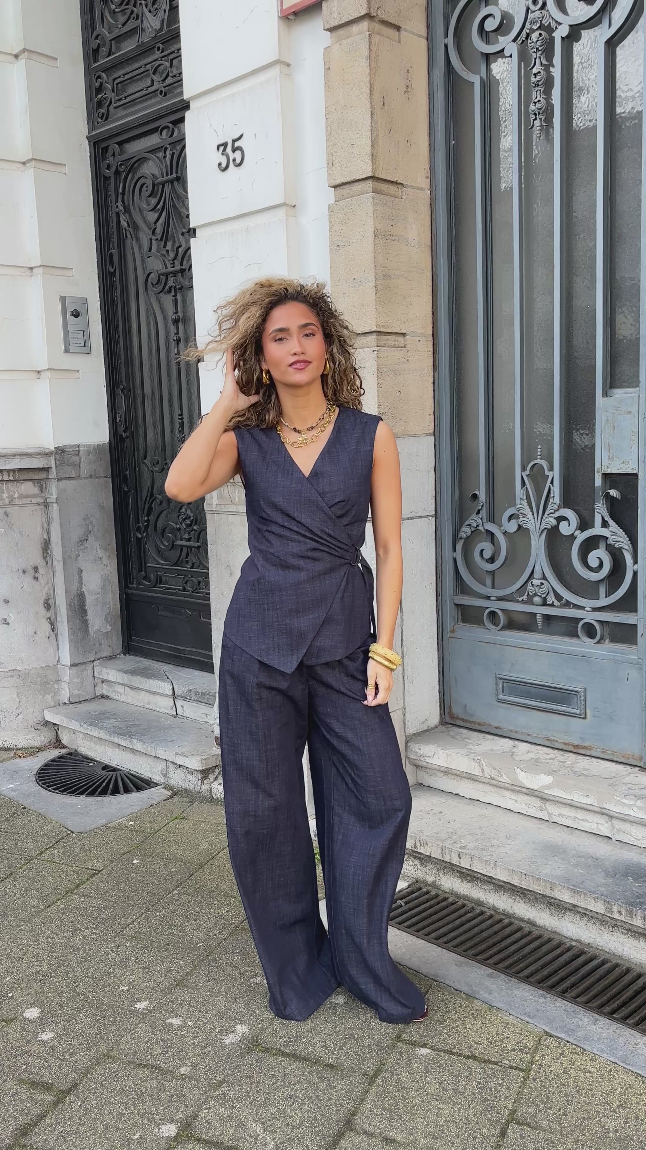 Denim Gilet Gesp Blauw