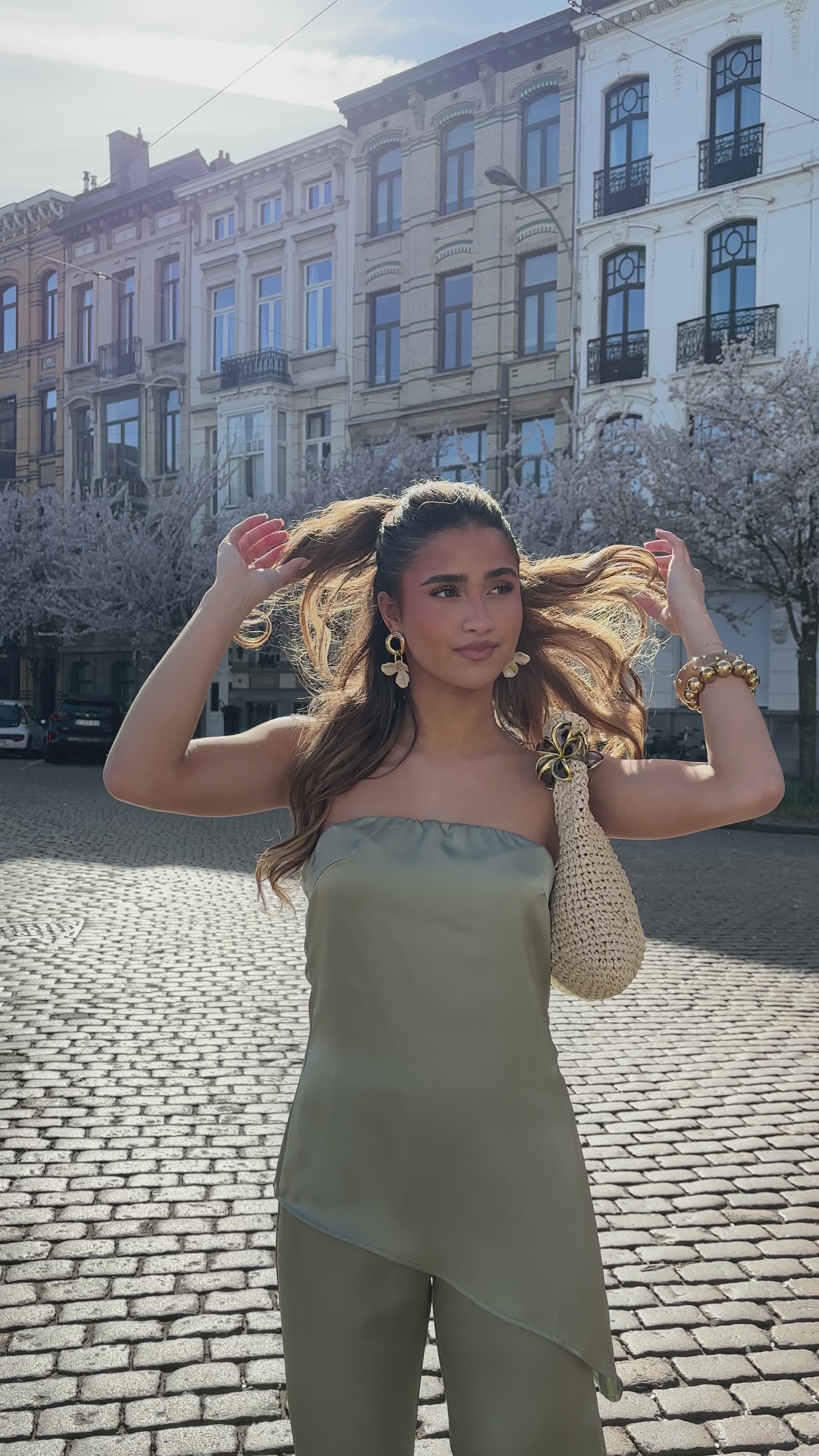 Satijnen Strapless Top Groen