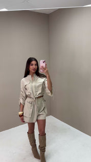 Blouse Cropped Strikjes Taupe