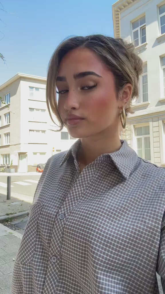 Ballon Blouse Ruitpatroon Grijs