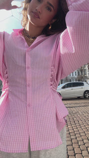 Ruit Blouse Taille Effect Roze