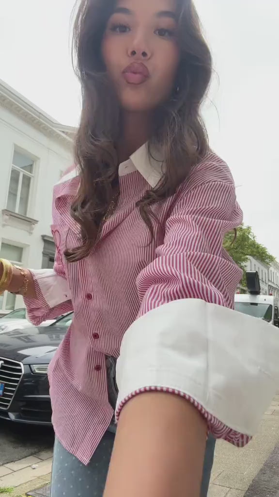 Blouse Gestreept Logo Rood
