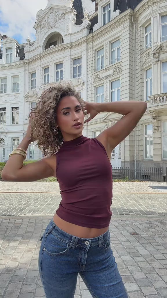 Mouwloze Top Opstaande Hals Bordeaux