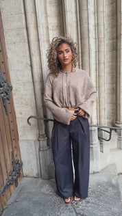 Trui Slouchy Fit Striksluiting Taupe