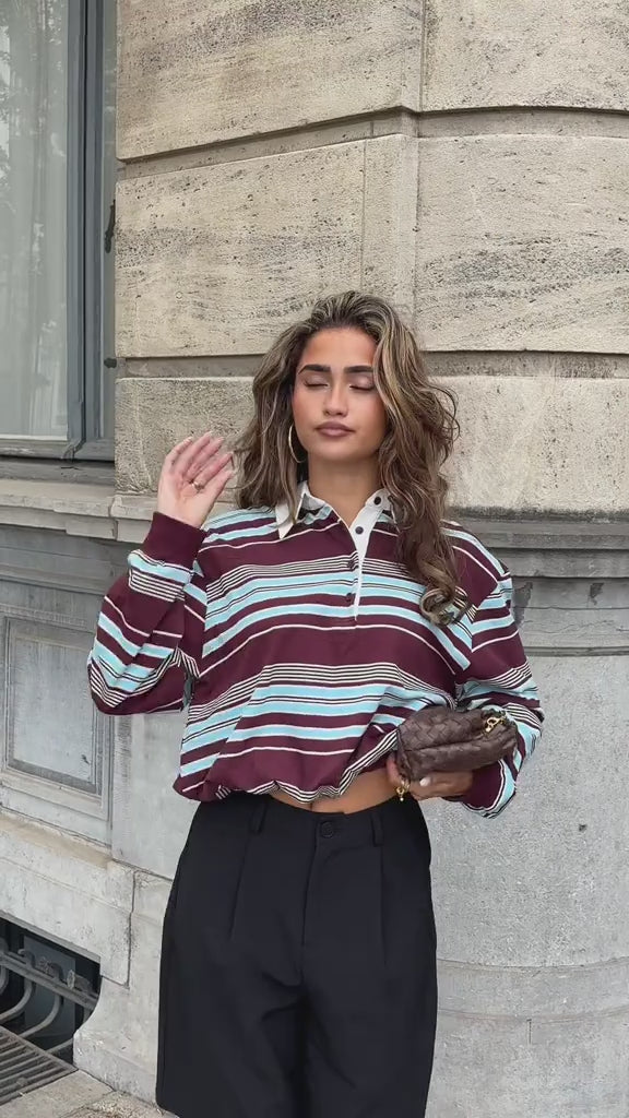 Polo Gestreept Cropped Bordeaux