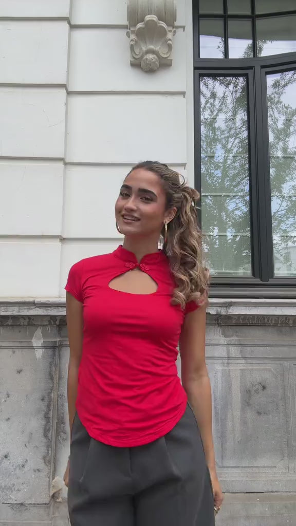 Top met Chinese Knoop Rood