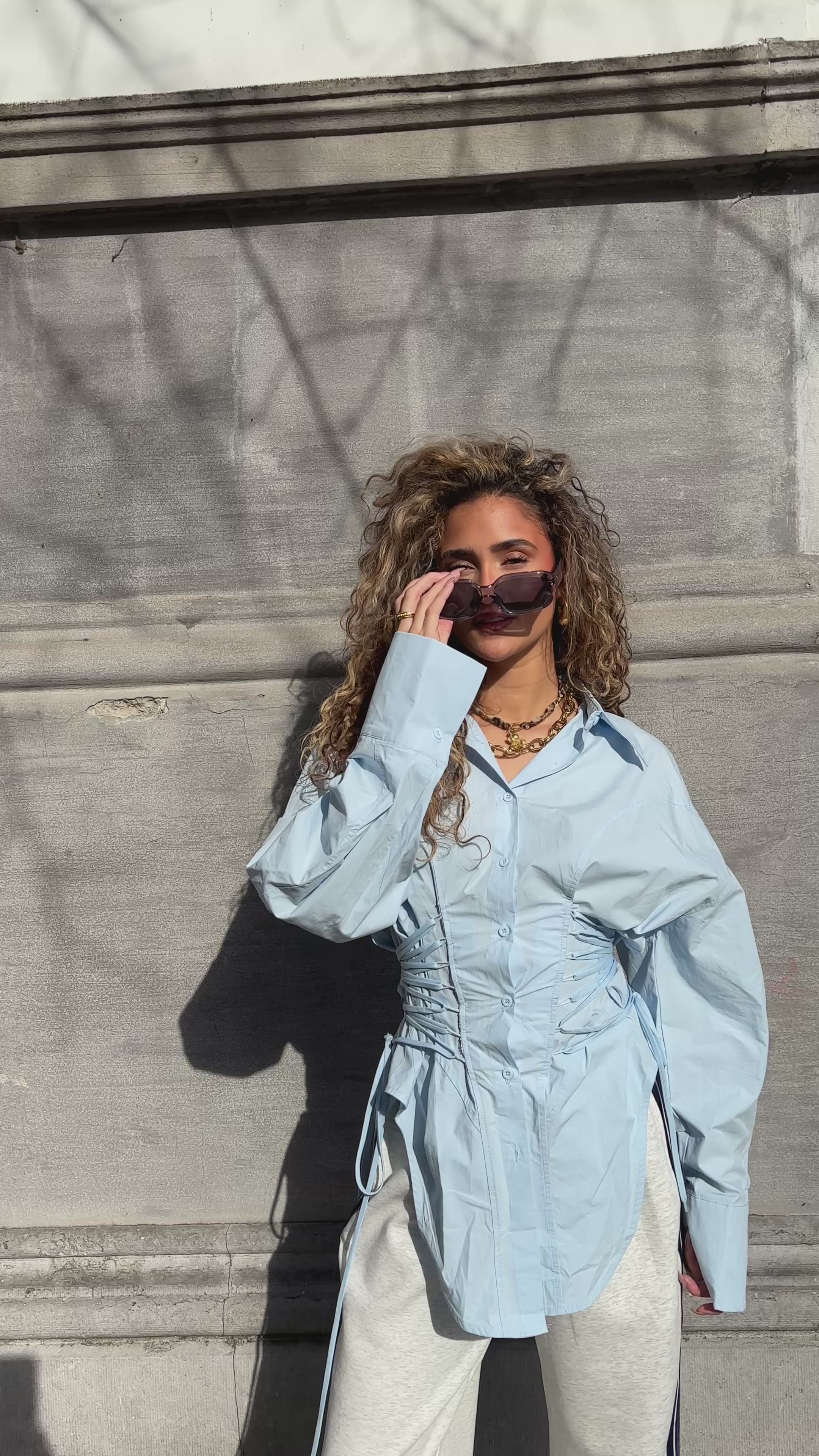 Blouse Taille Effect Blauw