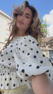 Blouse Pofmouwen Polka Dots Créme