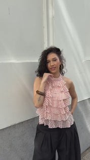 Halter Top Ruffles Polka Dots Wit