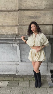 Ballon Blouse Ruit Geel