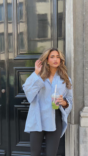 Oversized Strepen Blouse Blauw