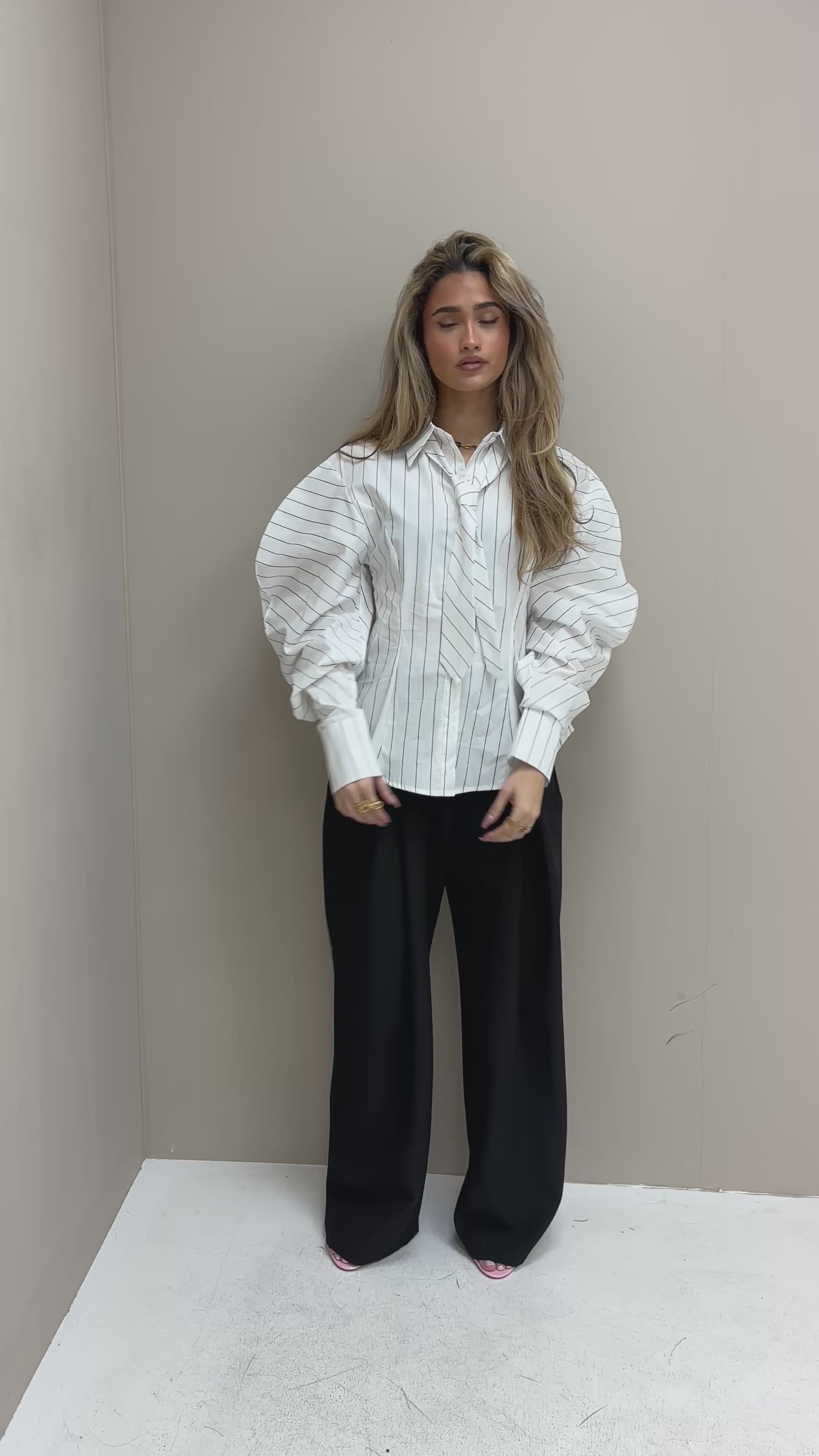 Blouse Pofmouw Stropdas Wit