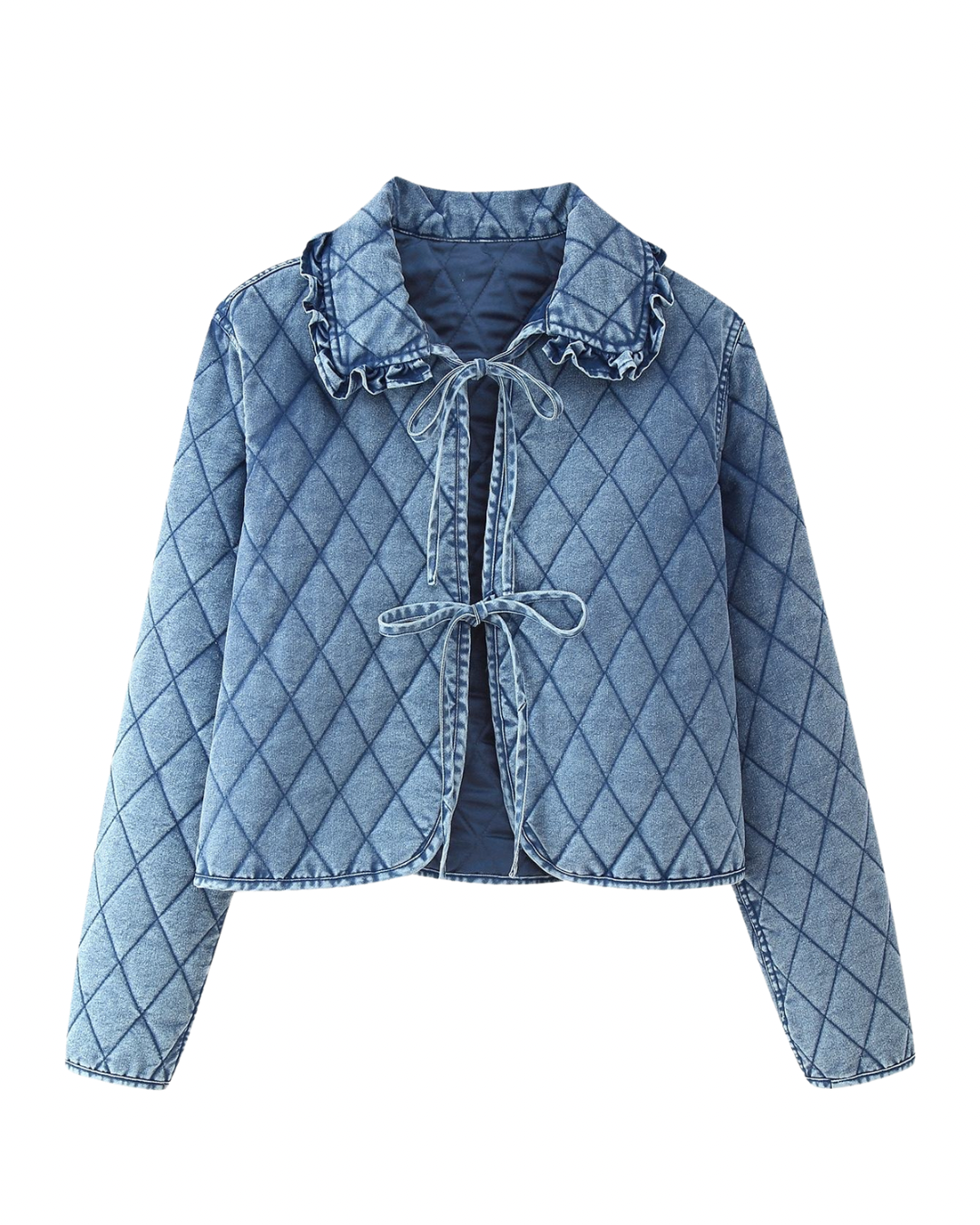 blauw quilted jasje als los product gefotografeerd
