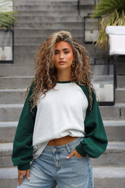 Raglan sweater in groen en wit voor dames