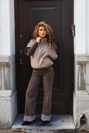 Redial extra tall jeans 7437-9 in bruin met lange wijde pijpen en een donkere denim wassing