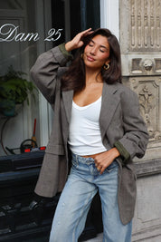 Reworked blazer dames khaki met oversized fit