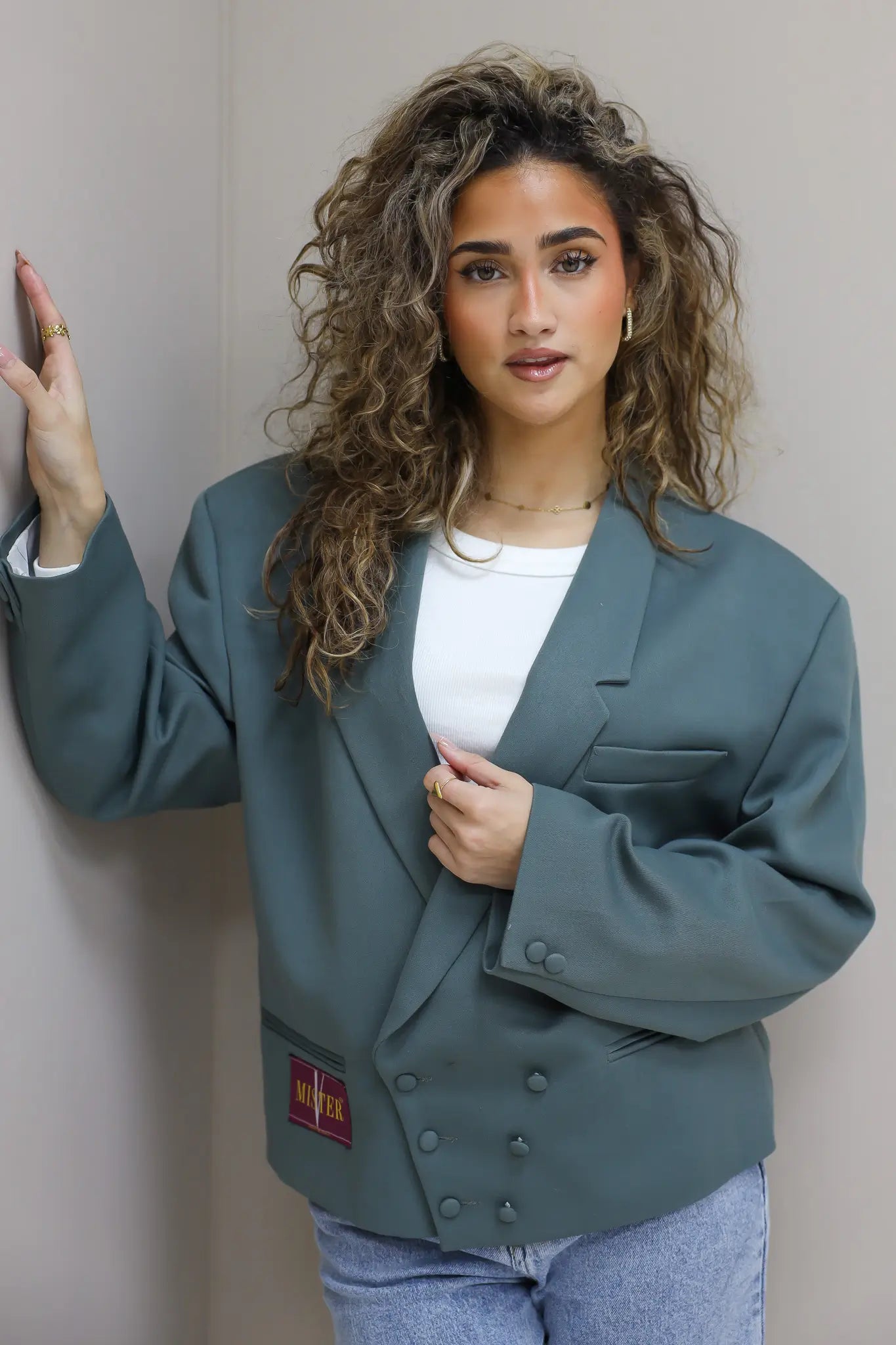 detail reworked blazer groen