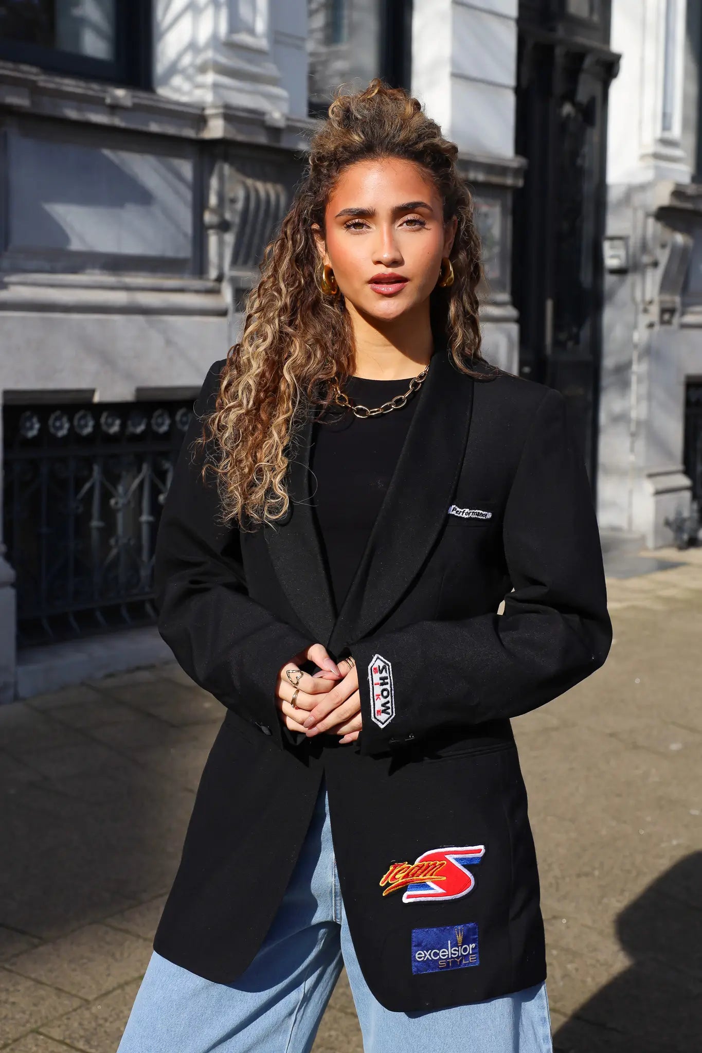 reworked blazer zwart dames met patches model ladylike