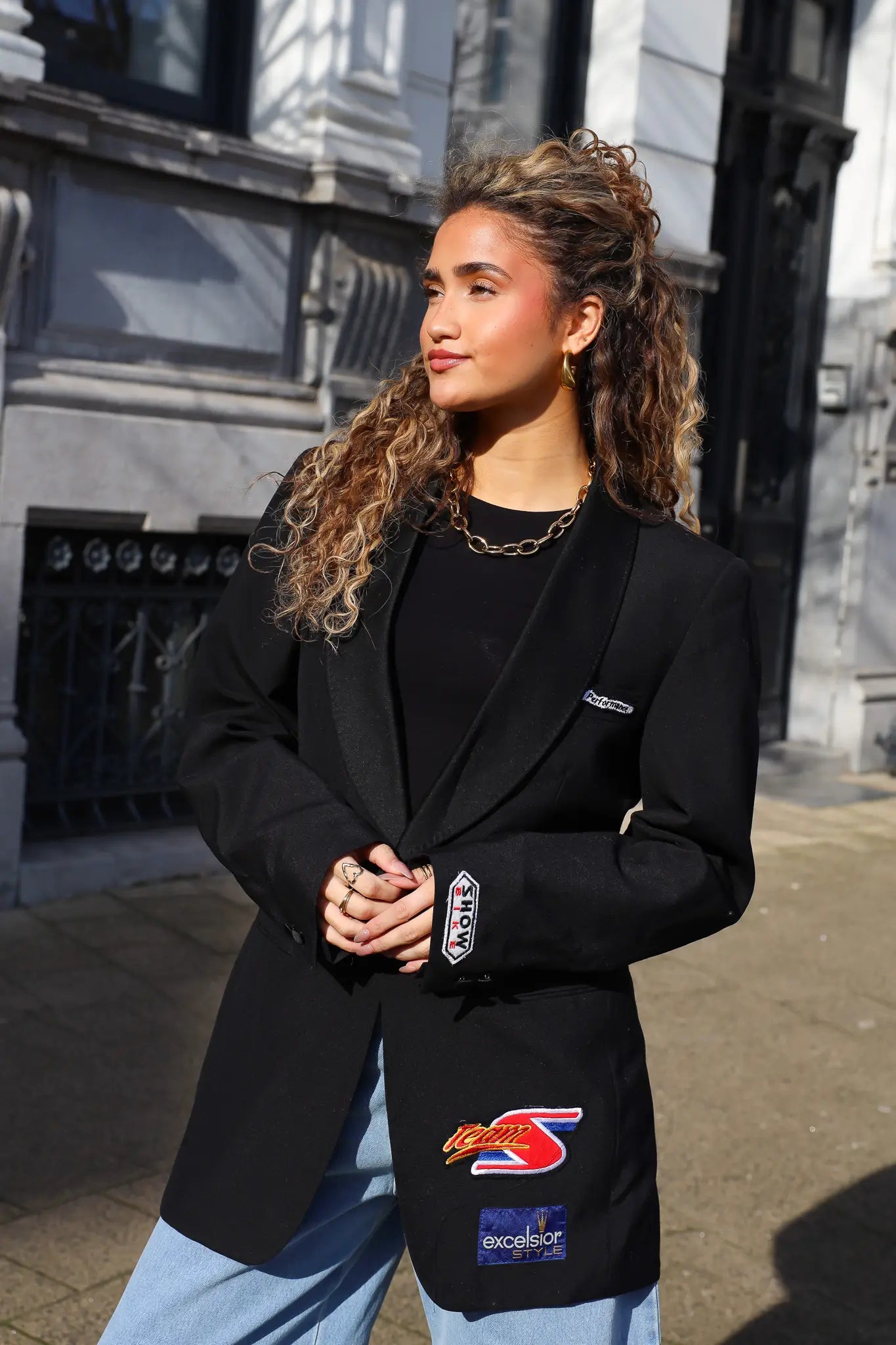 reworked blazer zwart dames patches model ladylike