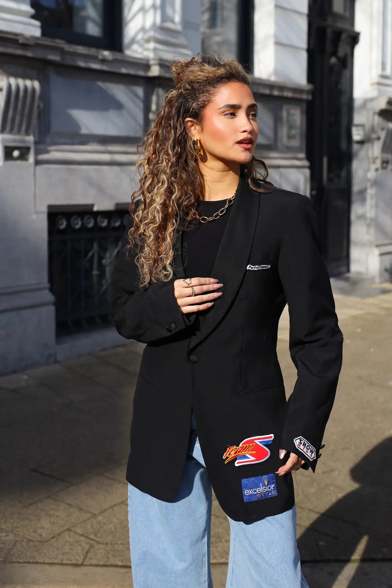 reworked blazer zwart dames patches outfit ladylike