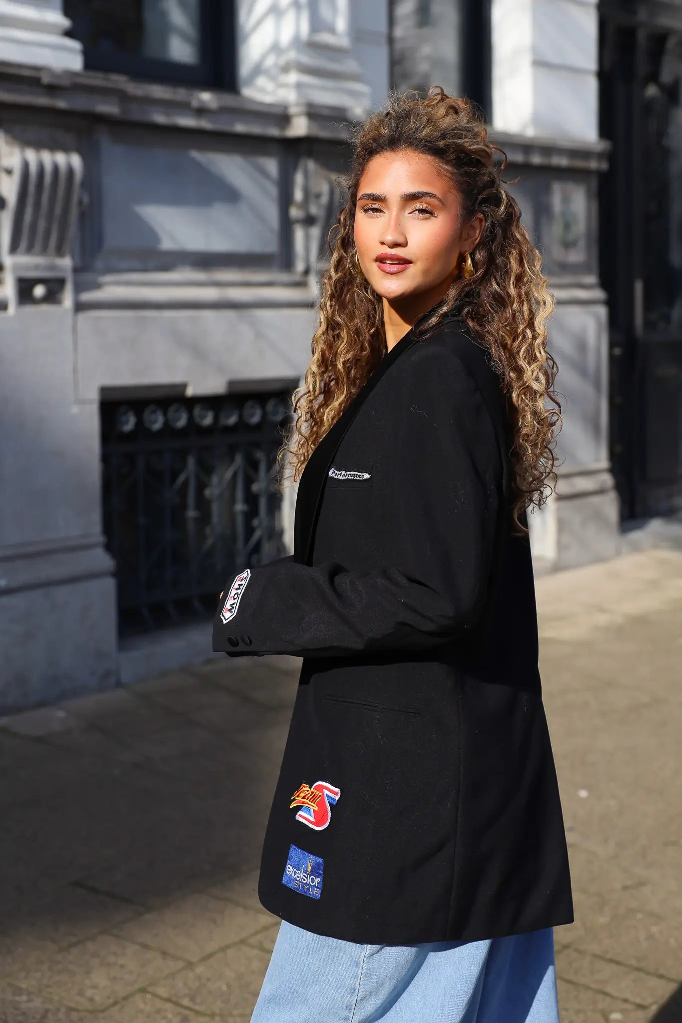 reworked blazer zwart dames patches pose ladylike