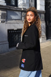 reworked blazer zwart dames patches pose ladylike