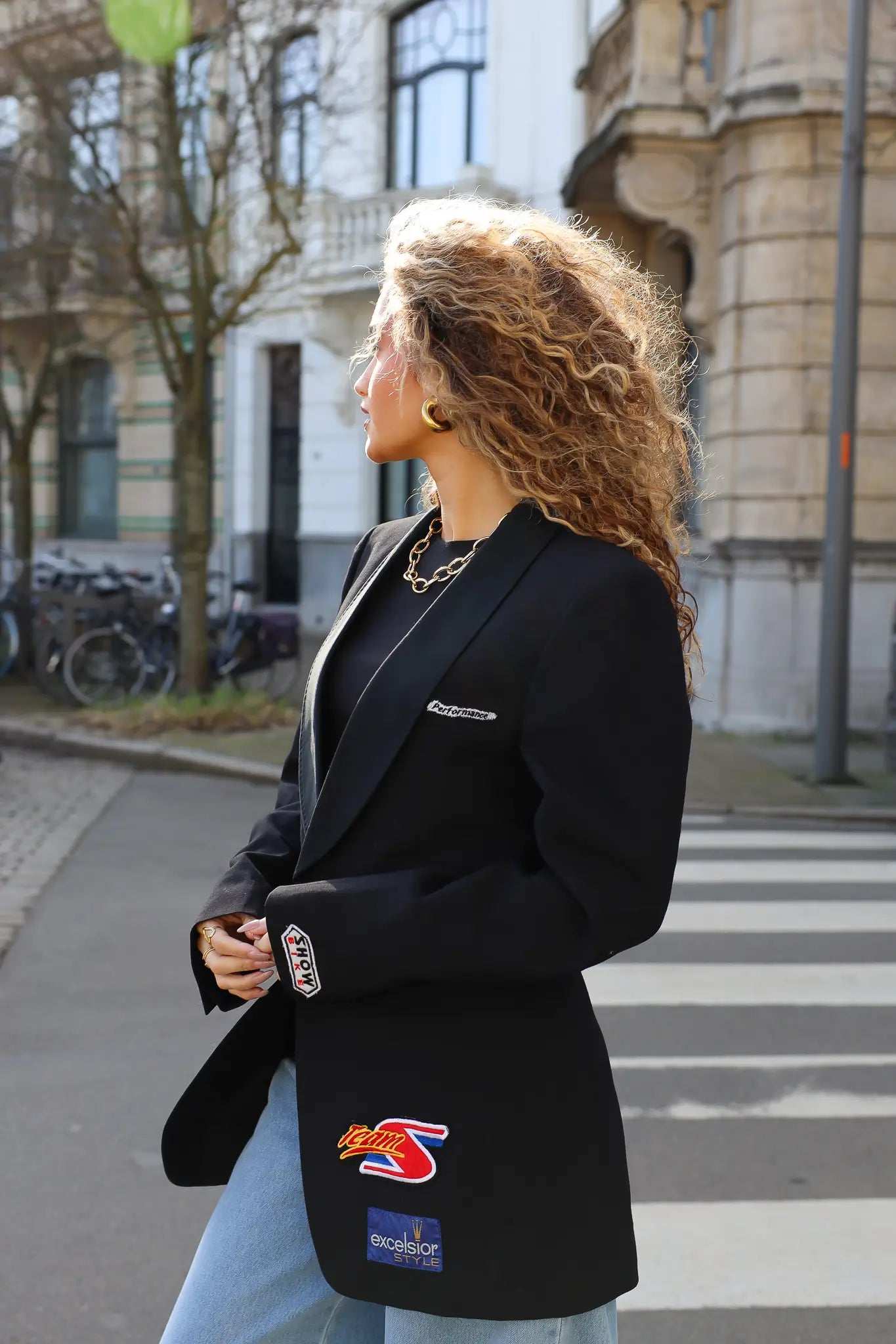 zwarte blazer dames patches streetstyle ladylike