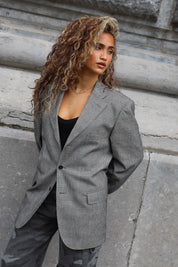 Reworked grijze blazer voor dames met vintage look