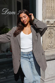 Reworked oversized blazer khaki voor dames
