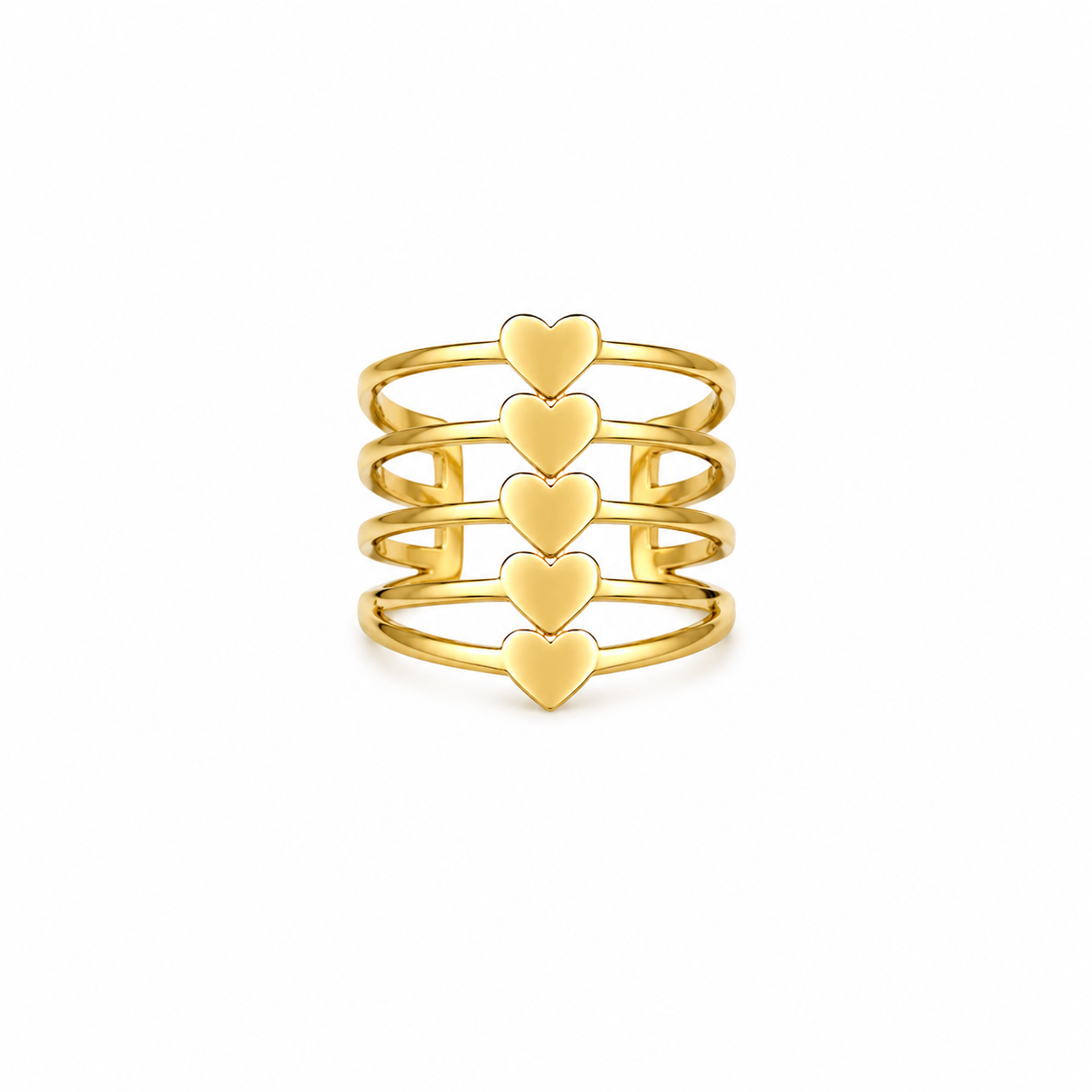 gouden ring met meerdere lagen en hartjes close up