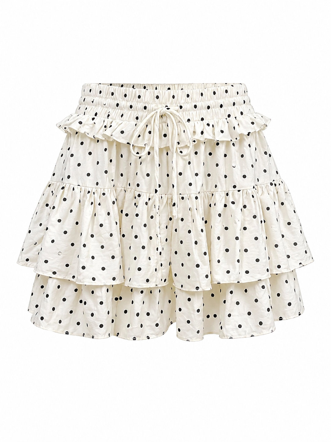 Rokje ruffle polka dot beige met laagjes en elastische taille voor dames